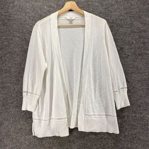 Terra & Sky Cardigan Women 0X Plus White Open Front Long Sleeve Cotton Casual